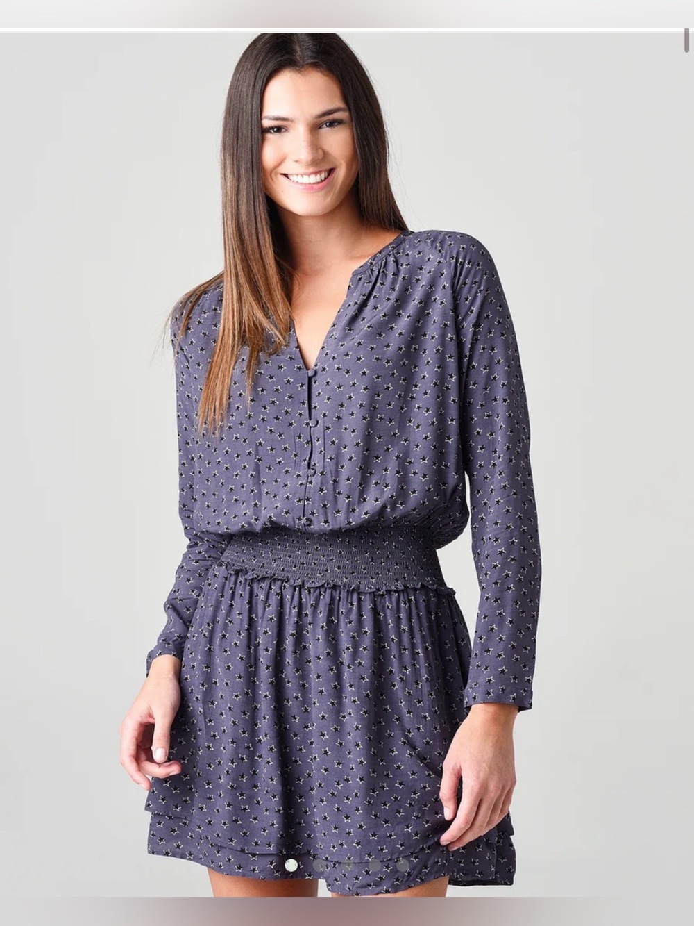 Rails Jasmine "Midnight Stars" long sleeve mini dress gray-blue and black, XS
